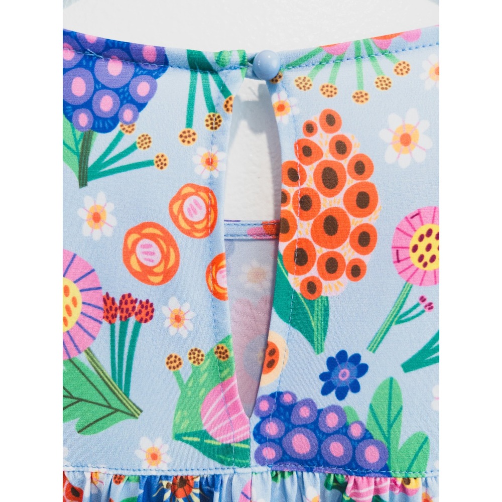 The ZigZag Stripe Floral Babydoll Dress Womens Medium Blue Whimsical Floral - Picture 5 of 8